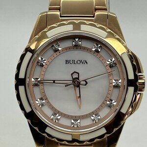 Bulova "Diamond Gallery" Mother of Pearl Dial Rose Gold Women's Watch 32mm 98P14